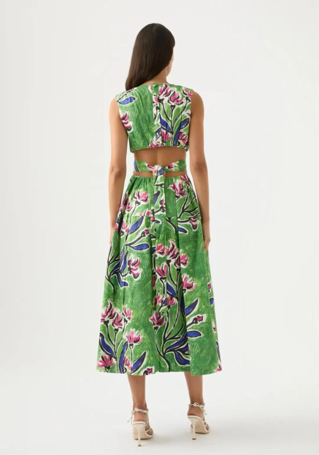 Aje Zorina Tie Midi Dress Native Gumnut Floral Size 8 for rent on The Volte - main image