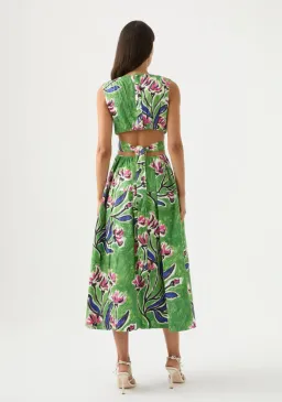 Aje Zorina Tie Midi Dress Native Gumnut Floral Size 8 for rent on The Volte - image 3