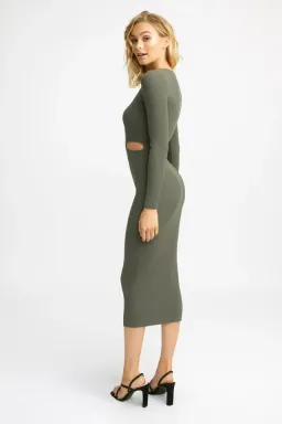 Kookai Lola Cut Out Long Sleeve Midi Dress Thyme Size 6 for rent on The Volte - image 3