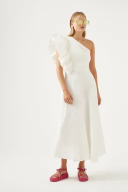 Aje Bonjour Asymmetrical Midi Dress White Size AU 10 for rent on The Volte - image 1