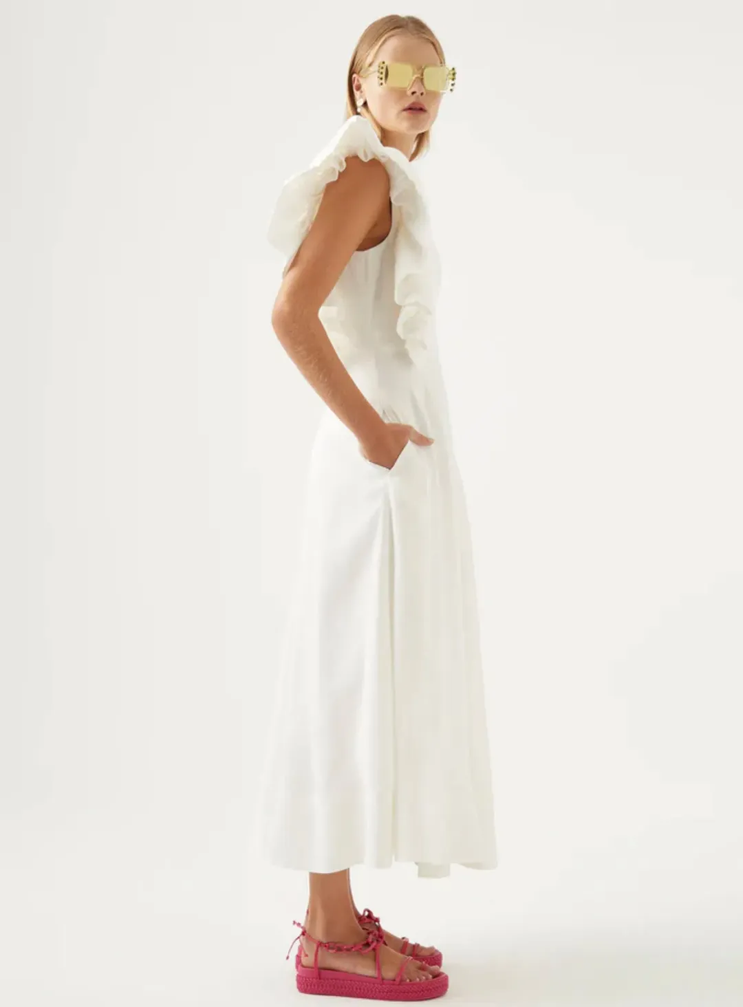 Aje Bonjour Asymmetrical Midi Dress White Size AU 10 for rent on The Volte - main image