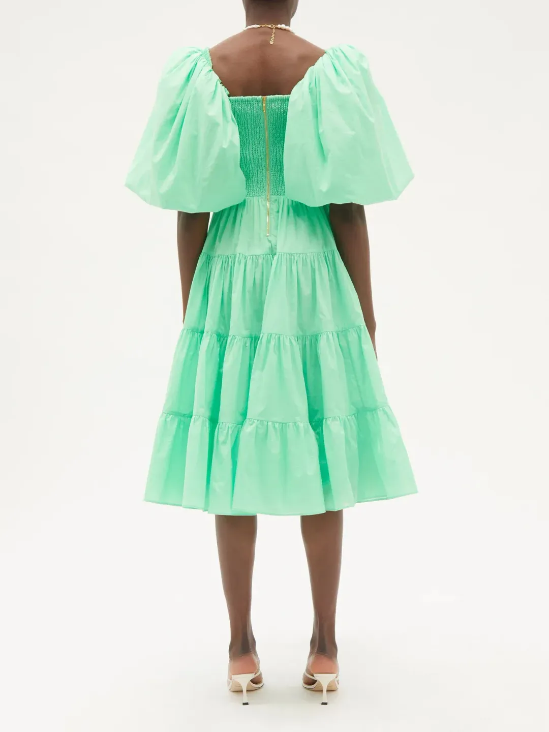 Aje Cherished puff-sleeve linen Dress Green Size AU 4 for rent on The Volte - main image