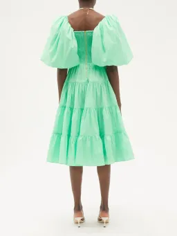 Aje Cherished puff-sleeve linen Dress Green Size AU 4 for rent on The Volte - image 2