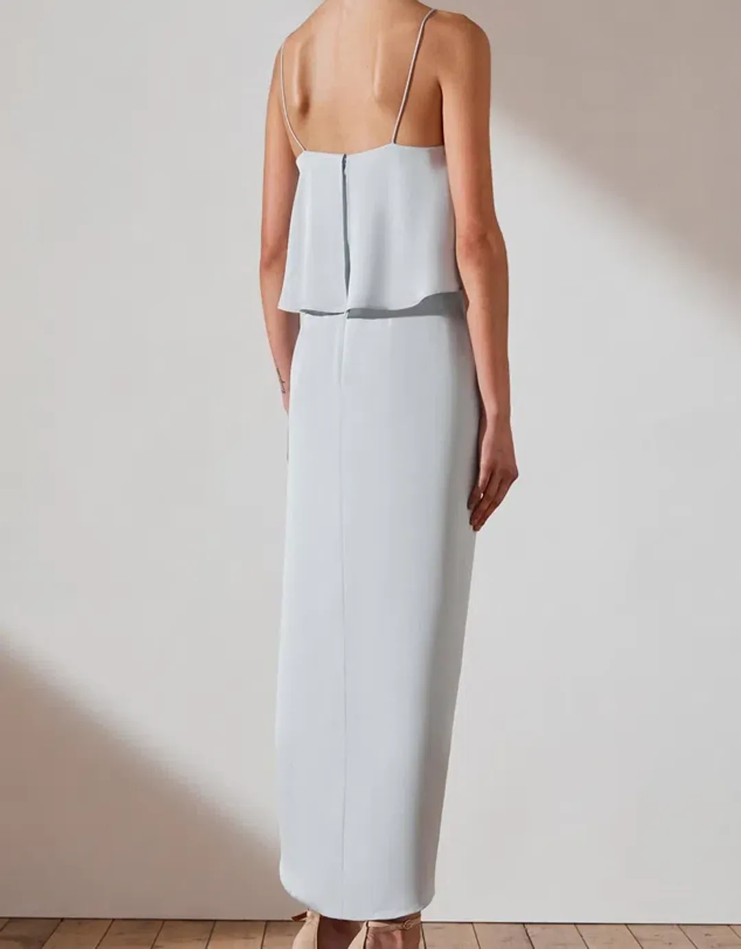 Shona Joy Luxe Draped Cocktail Frill Dress Cloud Size 10 for rent on The Volte - main image