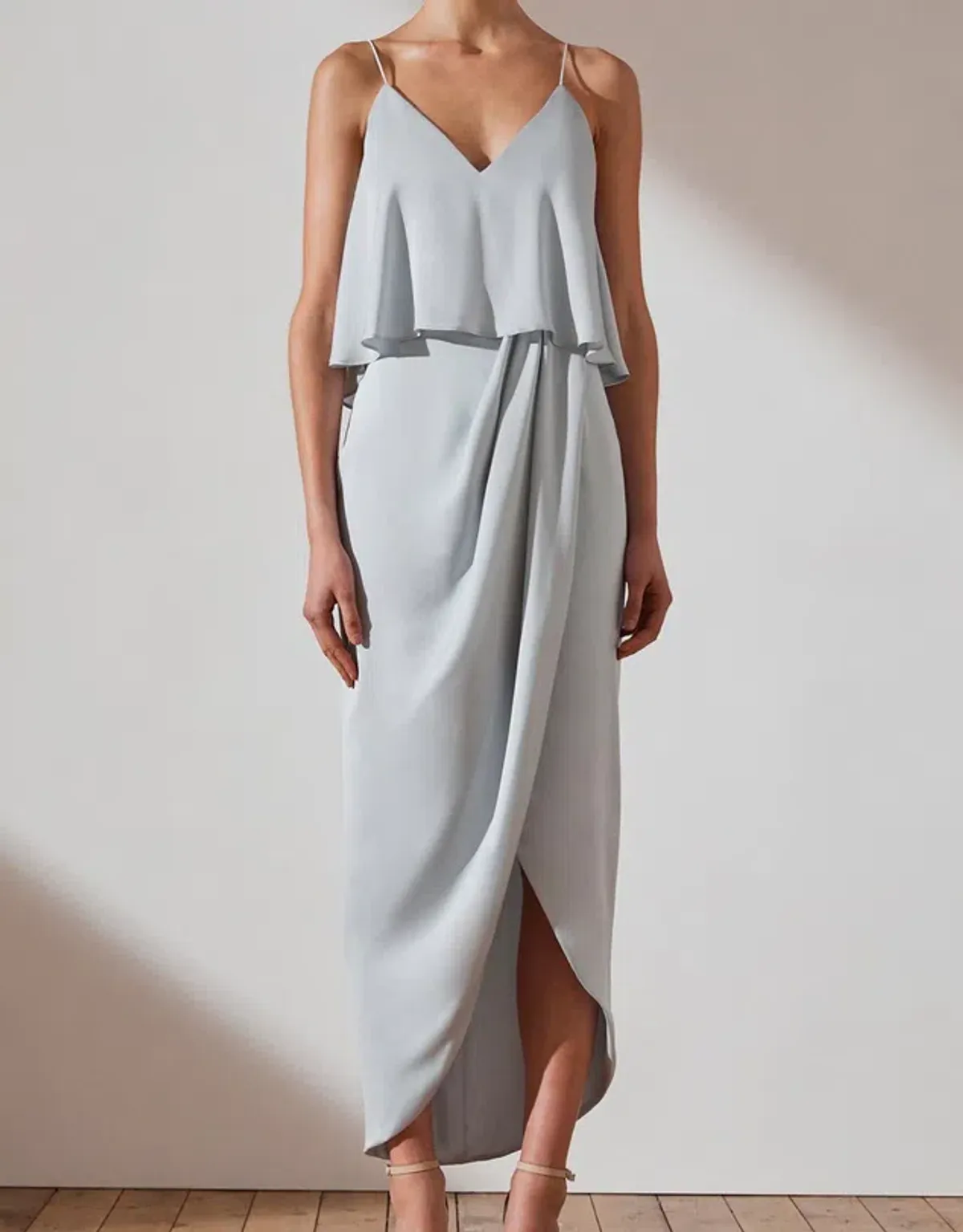 Shona Joy Luxe Draped Cocktail Frill Dress Cloud Size 10 - Image 1