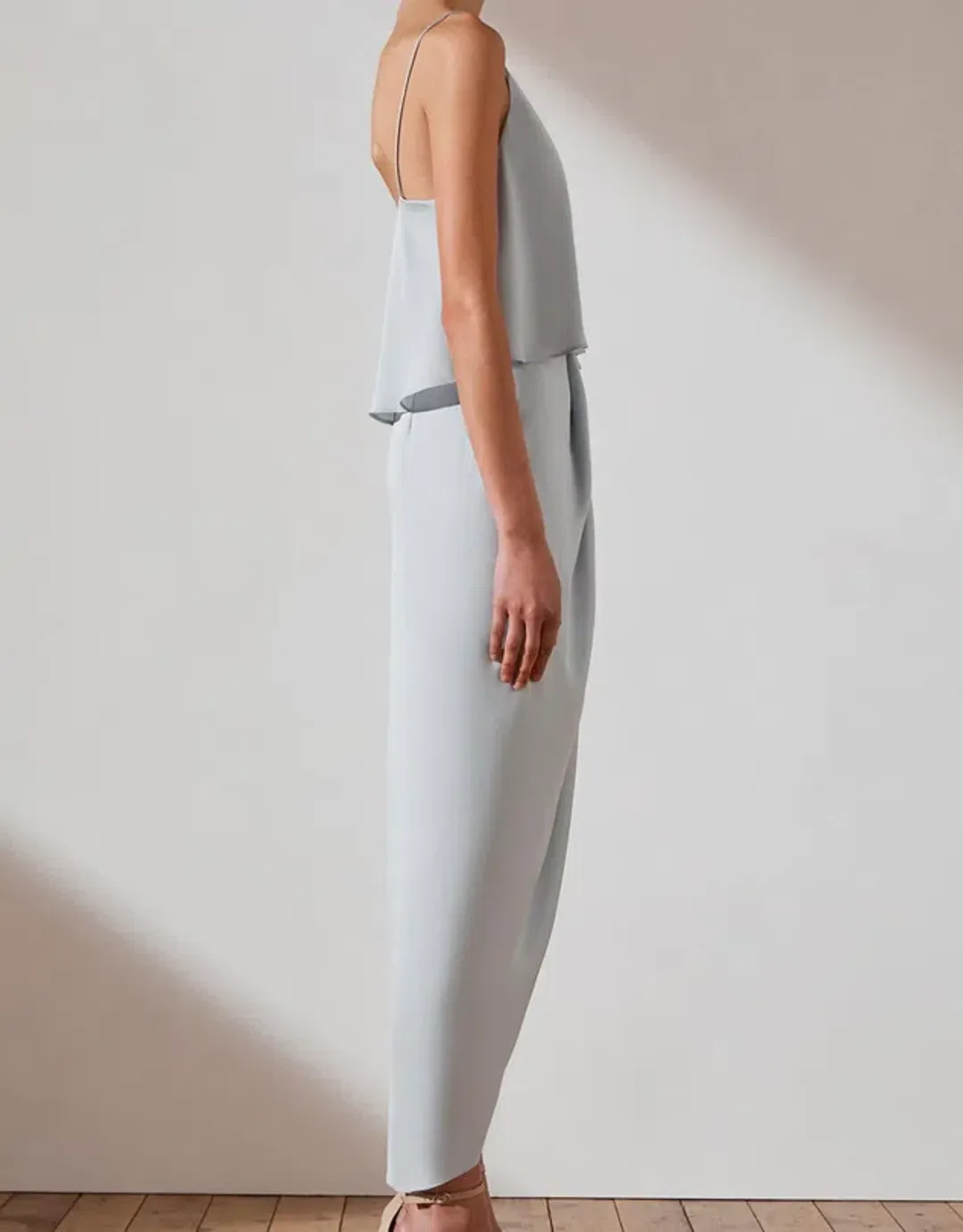 Shona Joy Luxe Draped Cocktail Frill Dress Cloud Size 10 for rent on The Volte - main image