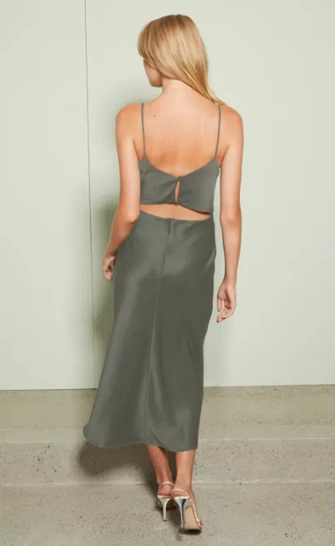 Bec & Bridge Mila Midi Dress Khaki Size 8 for rent on The Volte - main image