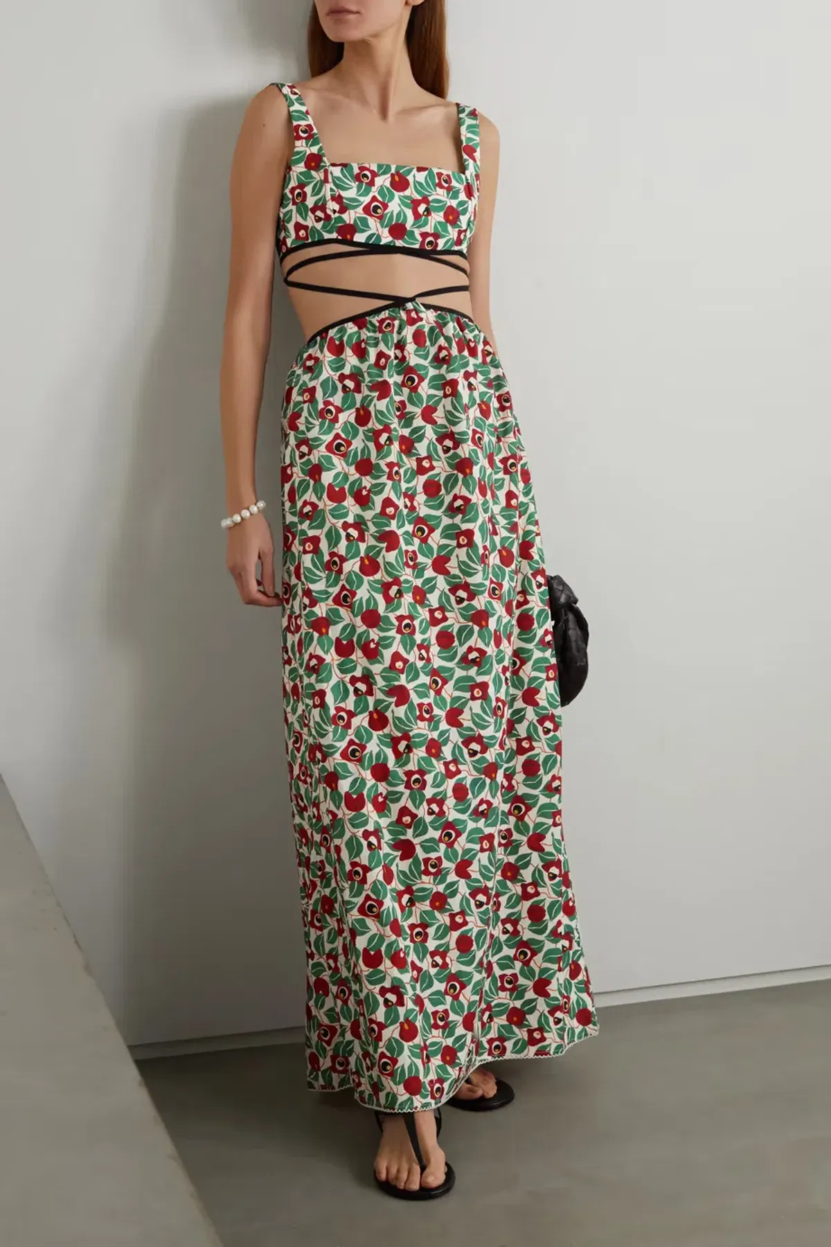 Agua by Agua Bendita Peonia Cutout Cotton Maxi Dress Floral Size 6 - Image 1