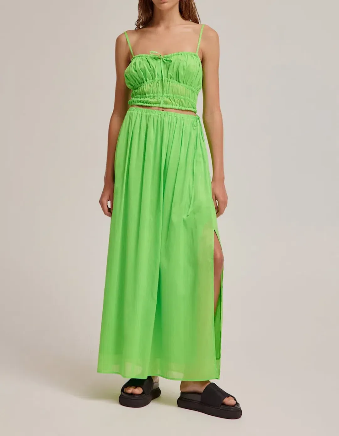 Venroy Gathered Bustier Top and Drawstring Maxi Skirt Set Green Size M / Au 10 for rent on The Volte - main image