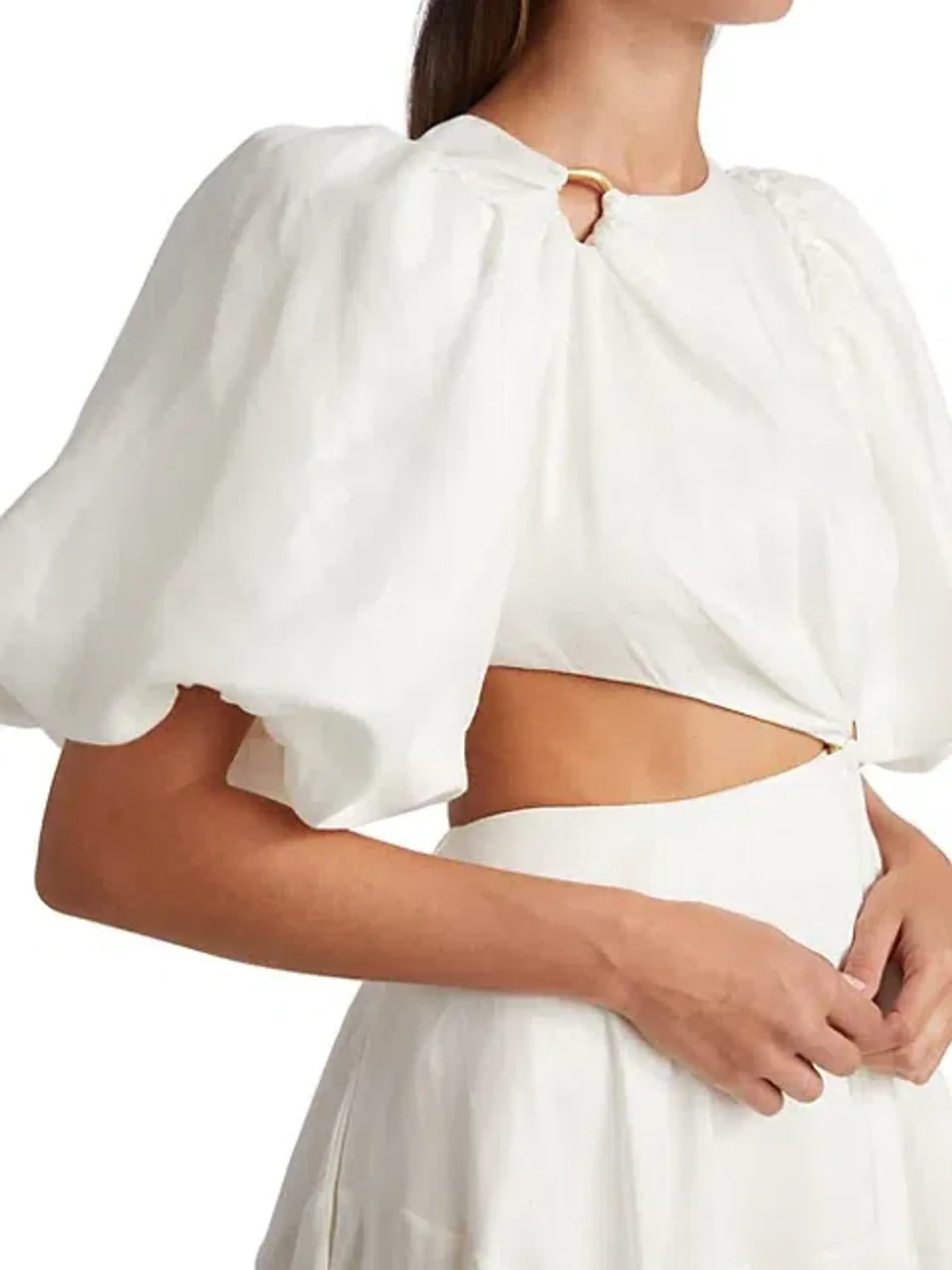 Aje Vanades Cut Out Ring Midi Dress in Ivory Size 8 - Image 2