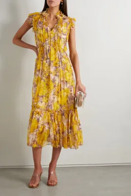 Zimmermann High Tide Flutter Midi Dress Yellow Size 2 / AU 12 for rent on The Volte - image 1