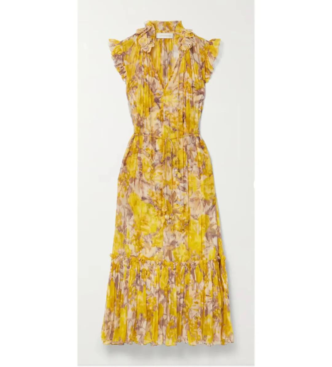 Zimmermann High Tide Flutter Midi Dress Yellow Size 2 / AU 12 for rent on The Volte - main image