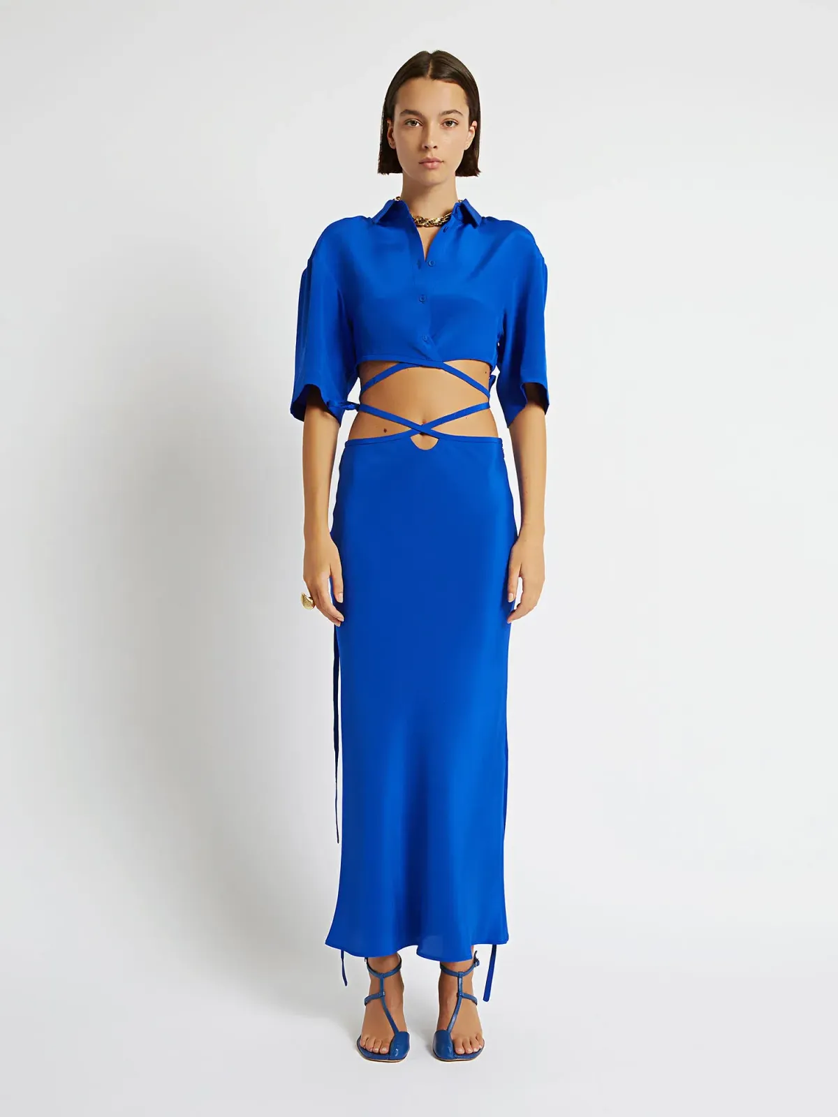 Christopher Esber Loophole Tie Skirt and Top Set Cobalt Size 6 - Image 1