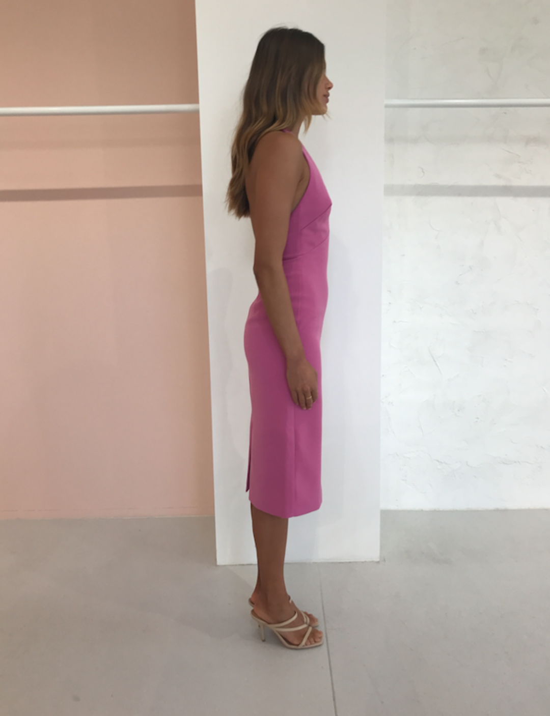 By Johnny String T-Back Plunge Midi Dress Pink Size AU 12 for rent on The Volte - main image
