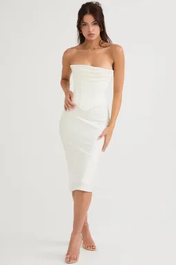 House Of Cb Sienna Satin Strapless Dress Ivory Size M/Au 10 for rent on The Volte - image 1