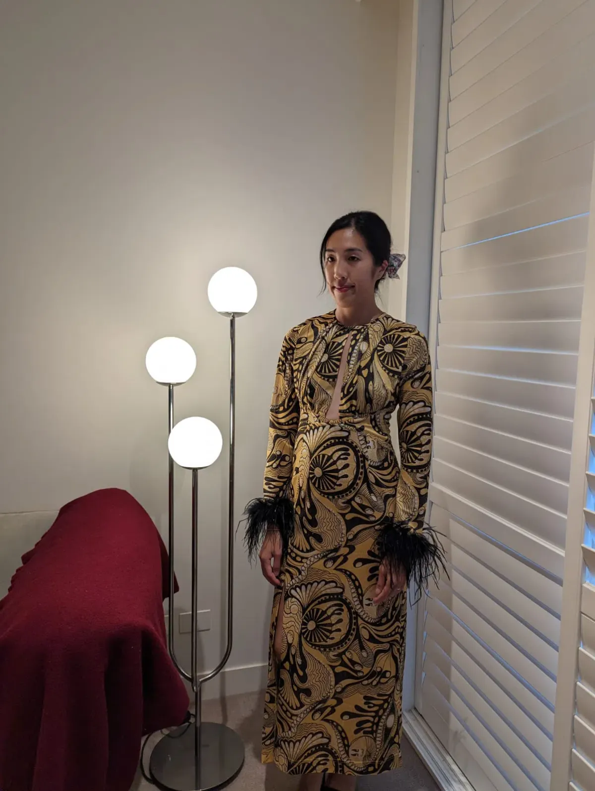 Alice McCall Gold Dust Feather Midi Dress Gold AU 8 - Image 3