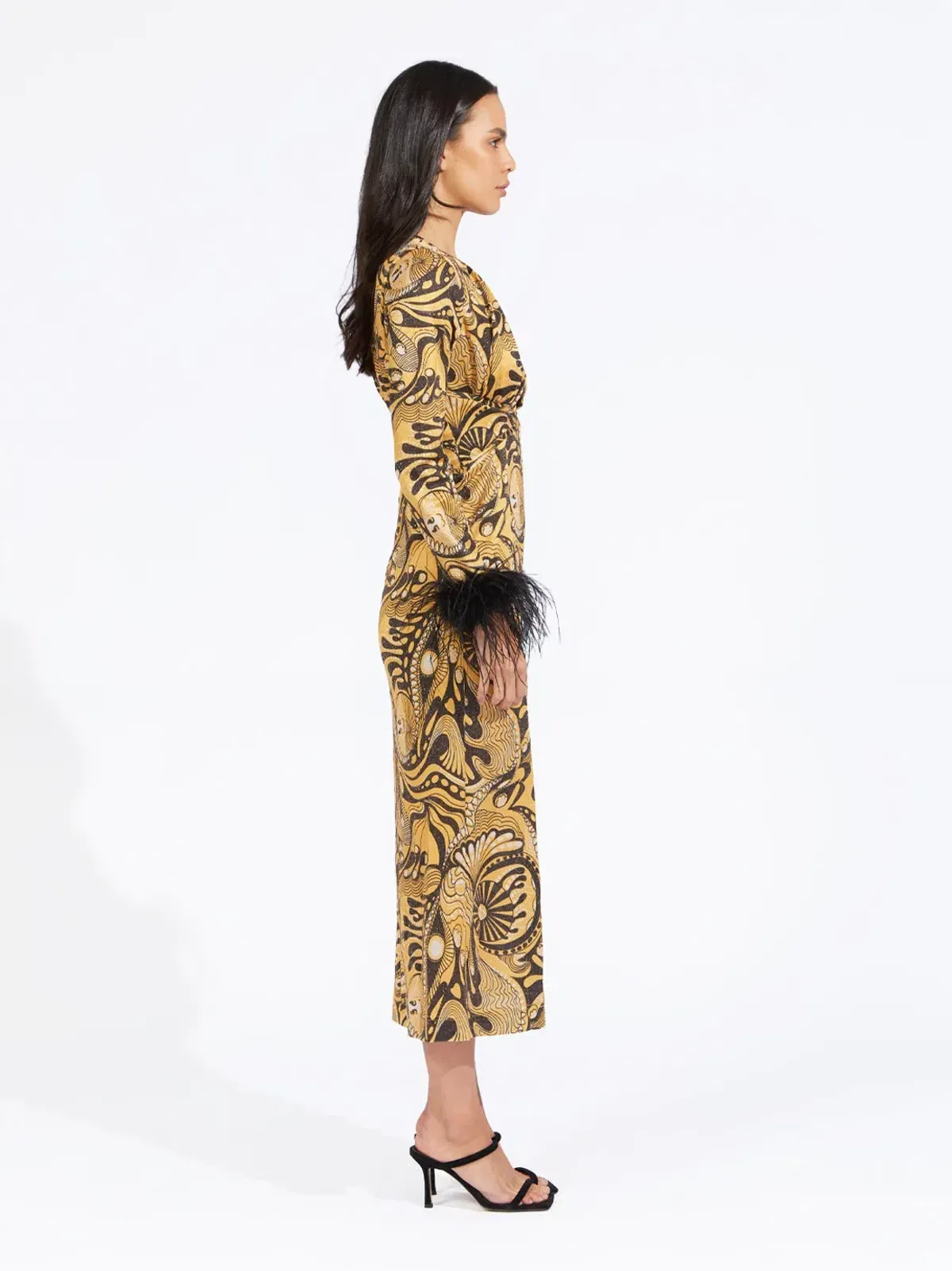 Alice McCall Gold Dust Feather Midi Dress Gold AU 8 - Image 4