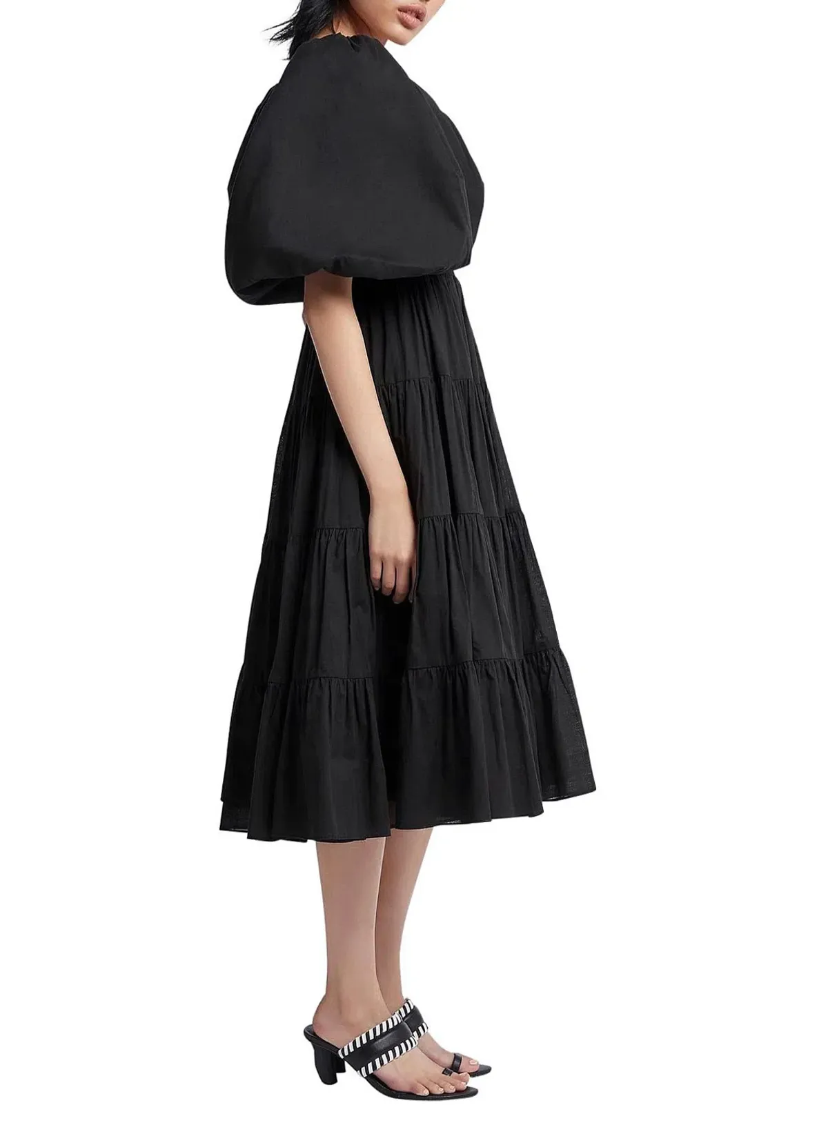 Aje Cherished Casa Puff Sleeve Midi Dress Black Tiered Size AU 8 - Image 4