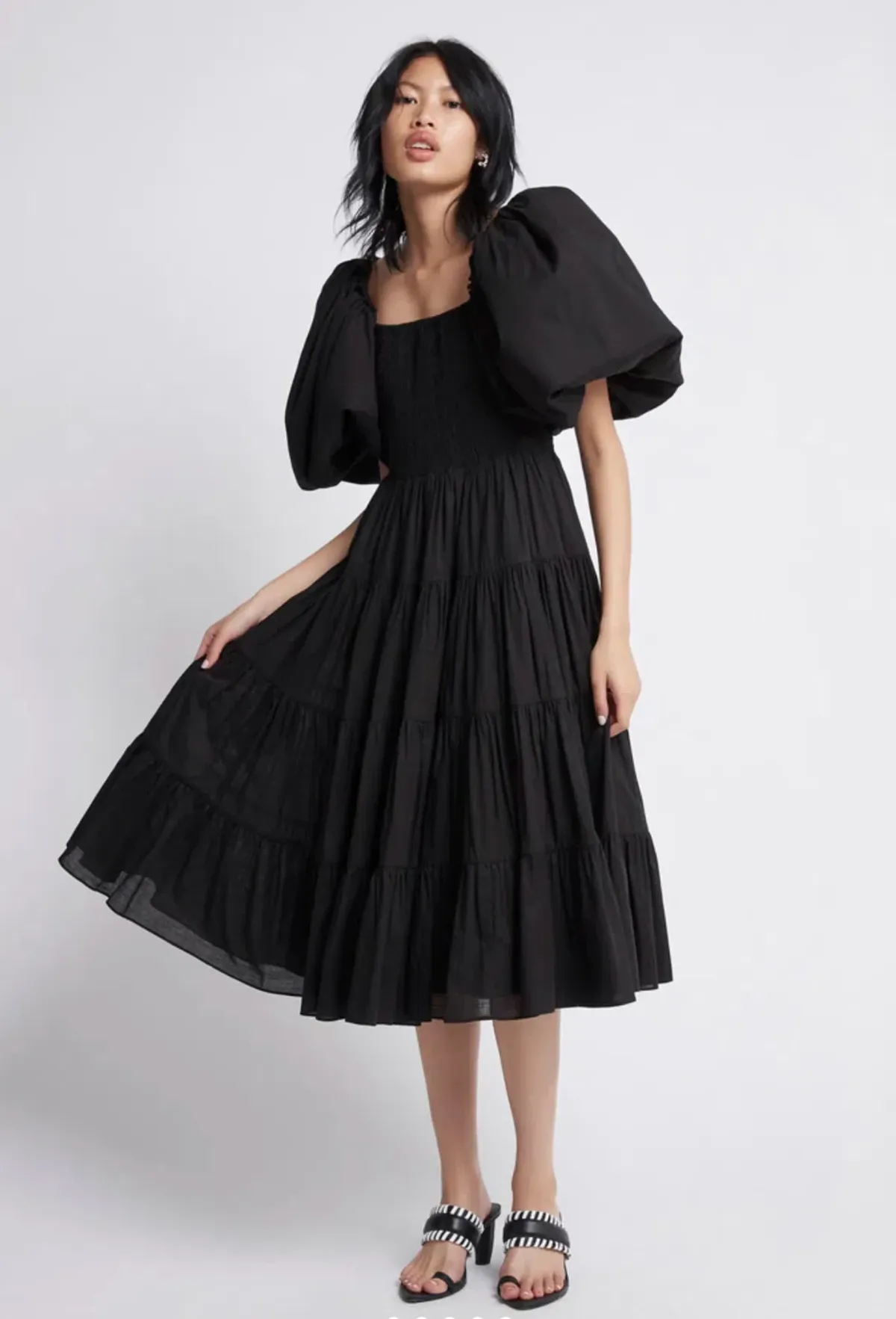 Aje Cherished Casa Puff Sleeve Midi Dress Black Tiered Size AU 8 - Image 2