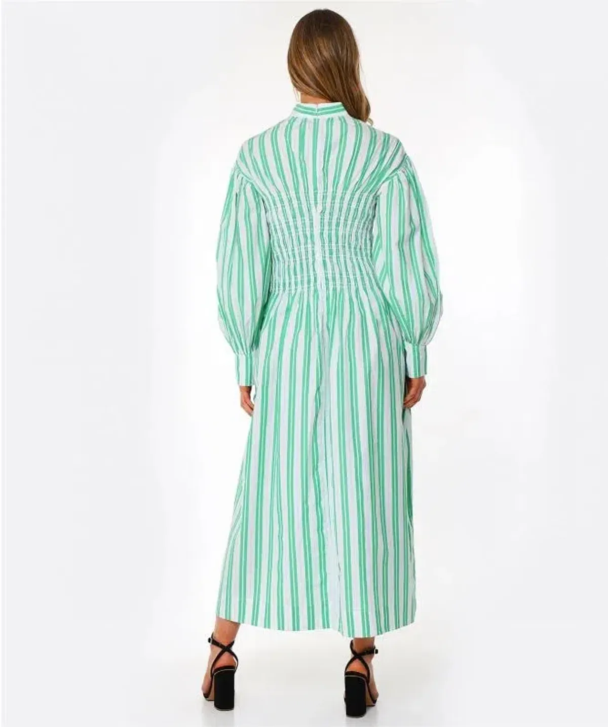 Ganni Stripe Midi Dress Green Size AU 8 - Image 2