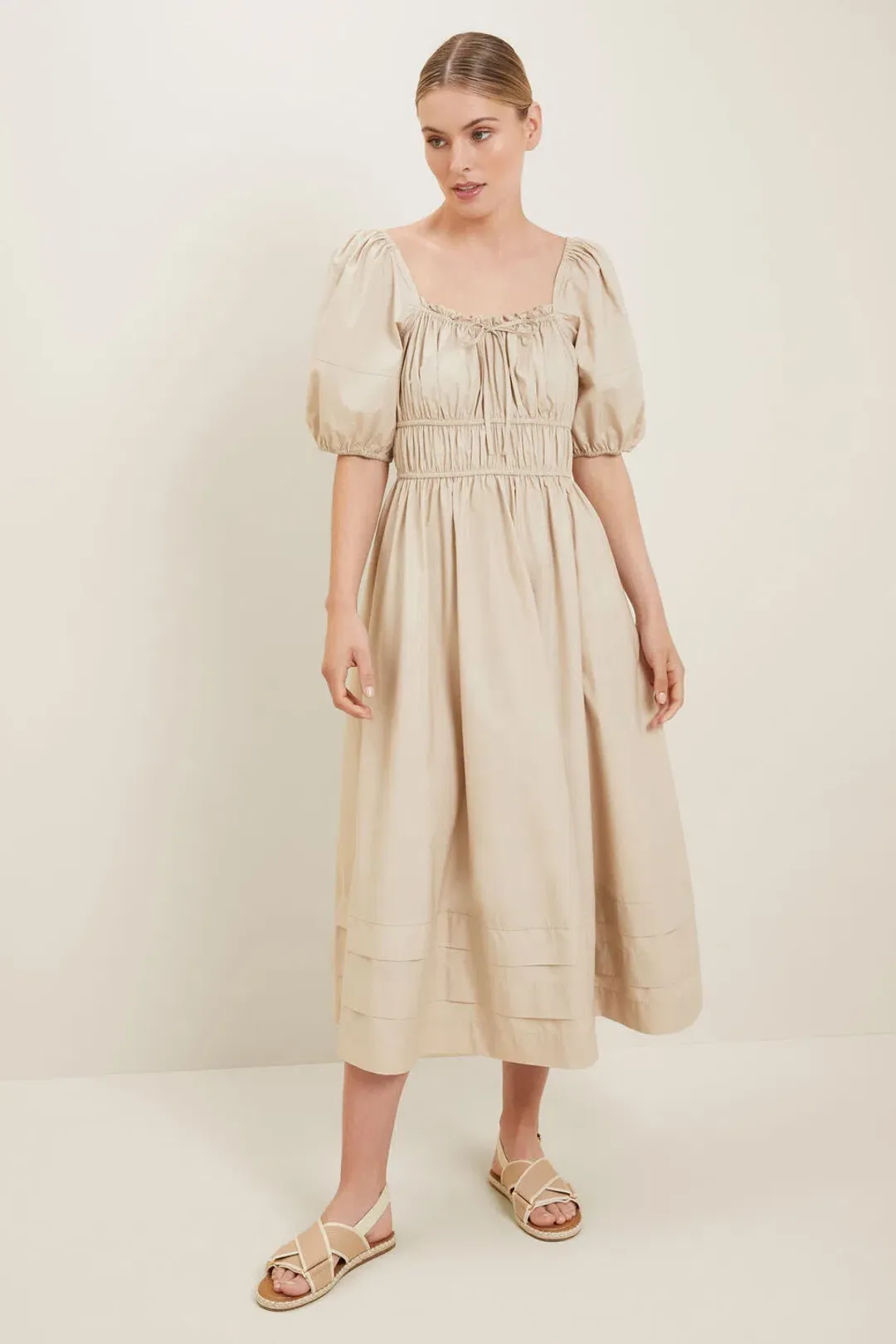 Seed Heritage Poplin Midi Dress Beige Size 14 for rent on The Volte - main image
