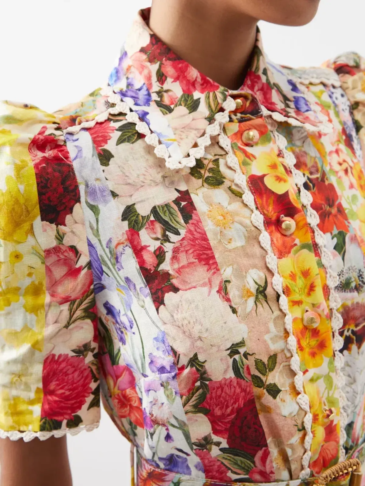 Zimmermann Wonderland Floral Shirt Dress in Spliced Stripe Floral Size 2/Au 12 - Image 2