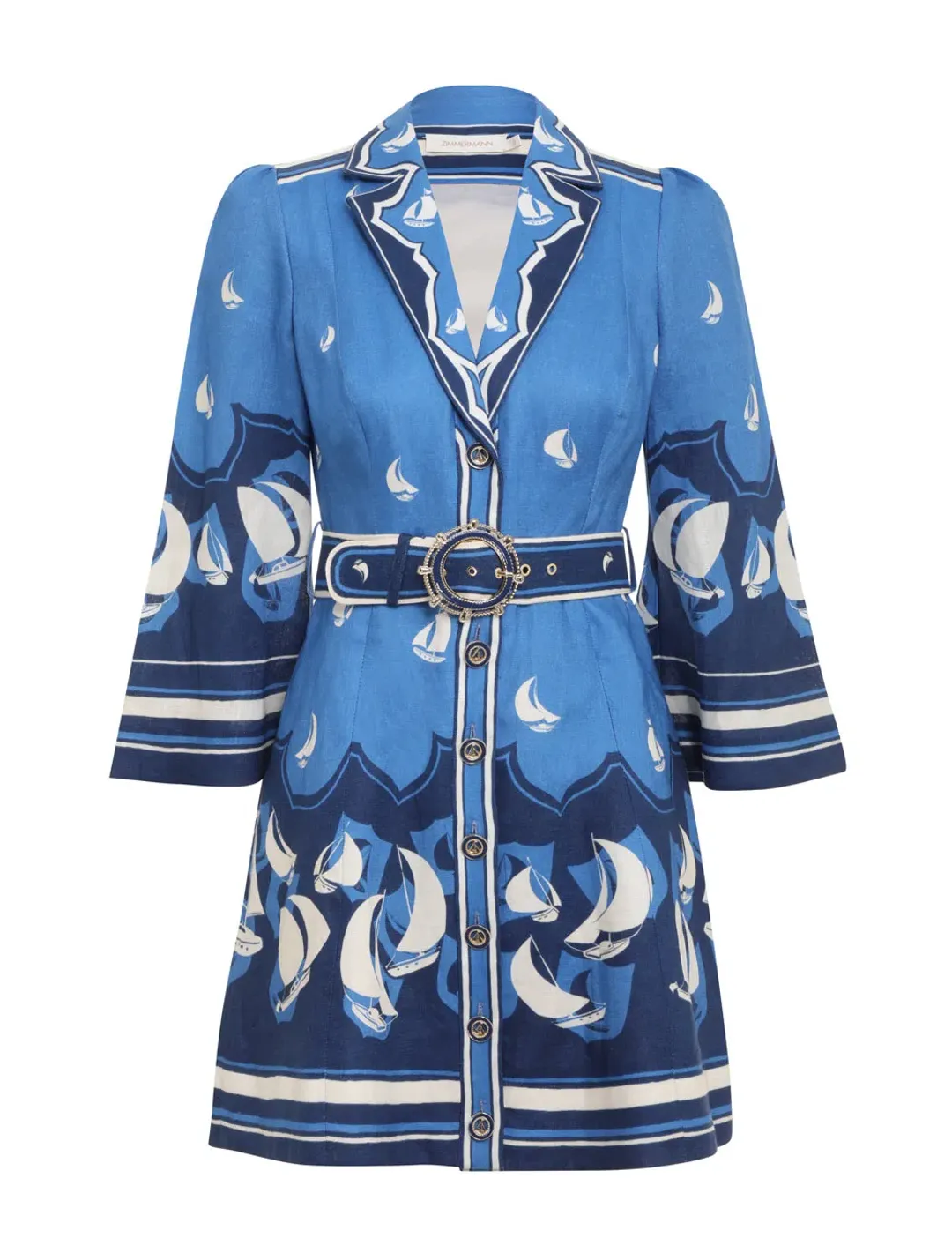 Zimmermann High Tide Mini Shirt Dress Blue Sailboats Size 1 / AU 10 for rent on The Volte - main image