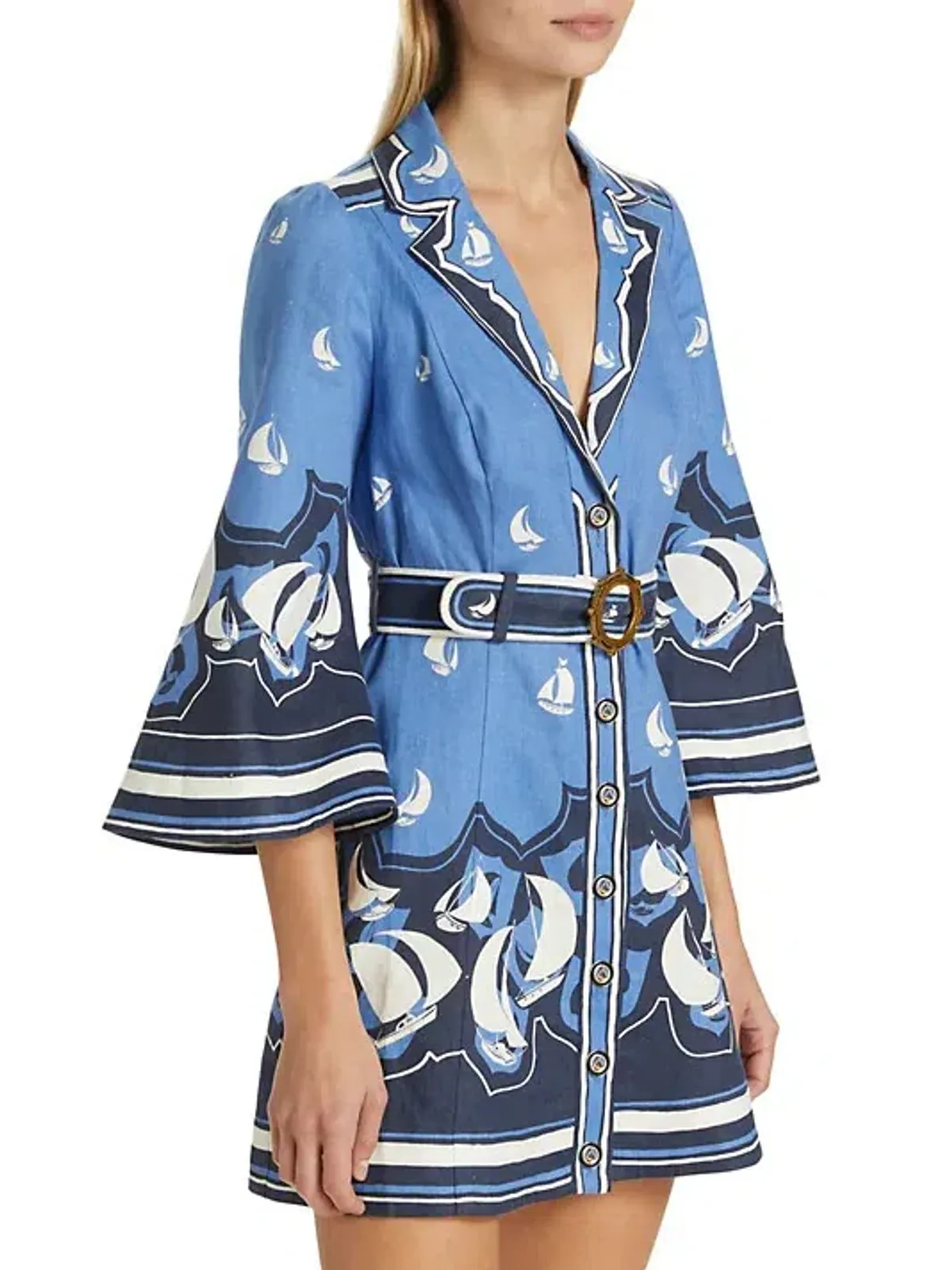 Zimmermann High Tide Mini Shirt Dress Blue Sailboats Size 1 / AU 10 - Image 2