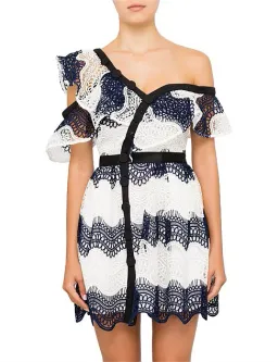 Self Portrait Wave Lace Frill Minidress Dress White/Navy Size10 for rent on The Volte - image 1