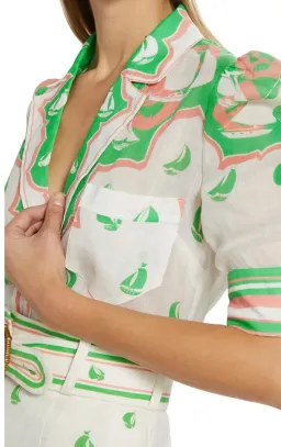 Zimmermann High Tide Sailboats Shirt Size 0 and Shorts Size 1 Set in Green Sailboats for rent on The Volte - image 5