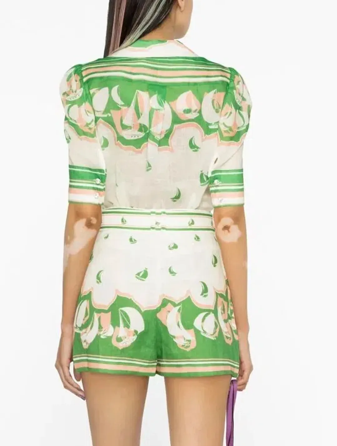 Zimmermann High Tide Sailboats Shirt Size 0 and Shorts Size 1 Set in Green Sailboats for rent on The Volte - main image