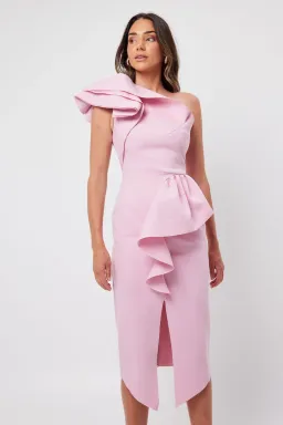 Elliatt Amara Ruffled Midi Dress Pink Size 10 for rent on The Volte - image 4
