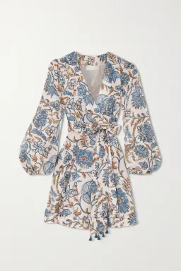 Zimmermann Vitali Floral-print Linen Wrap Dress Cornflower Floral Size 1/Au 10 for rent on The Volte - image 3