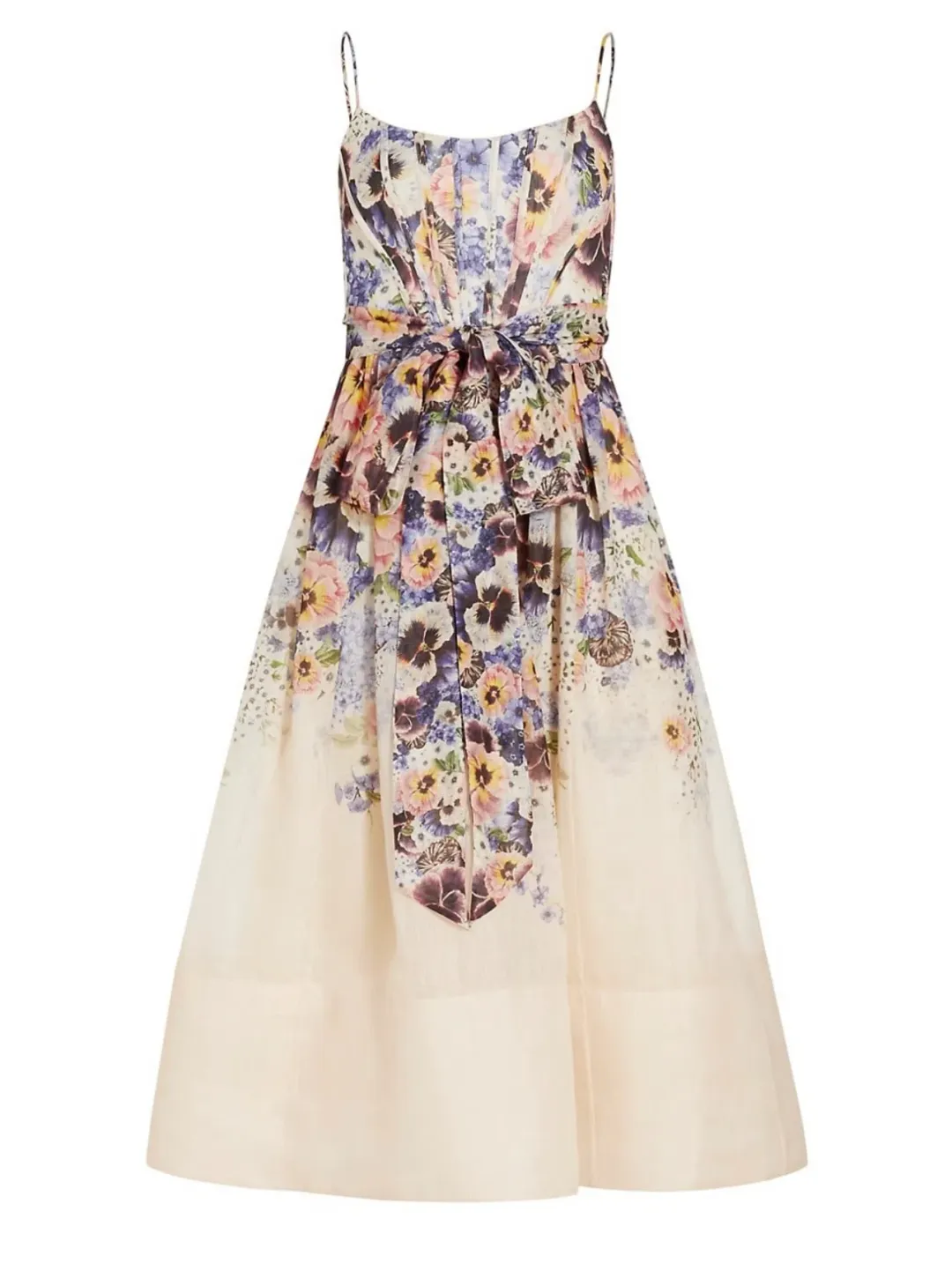 Zimmermann The Tama Corset Midi Dress in Purple Pansy Print Size 1/Au 10 for rent on The Volte - main image