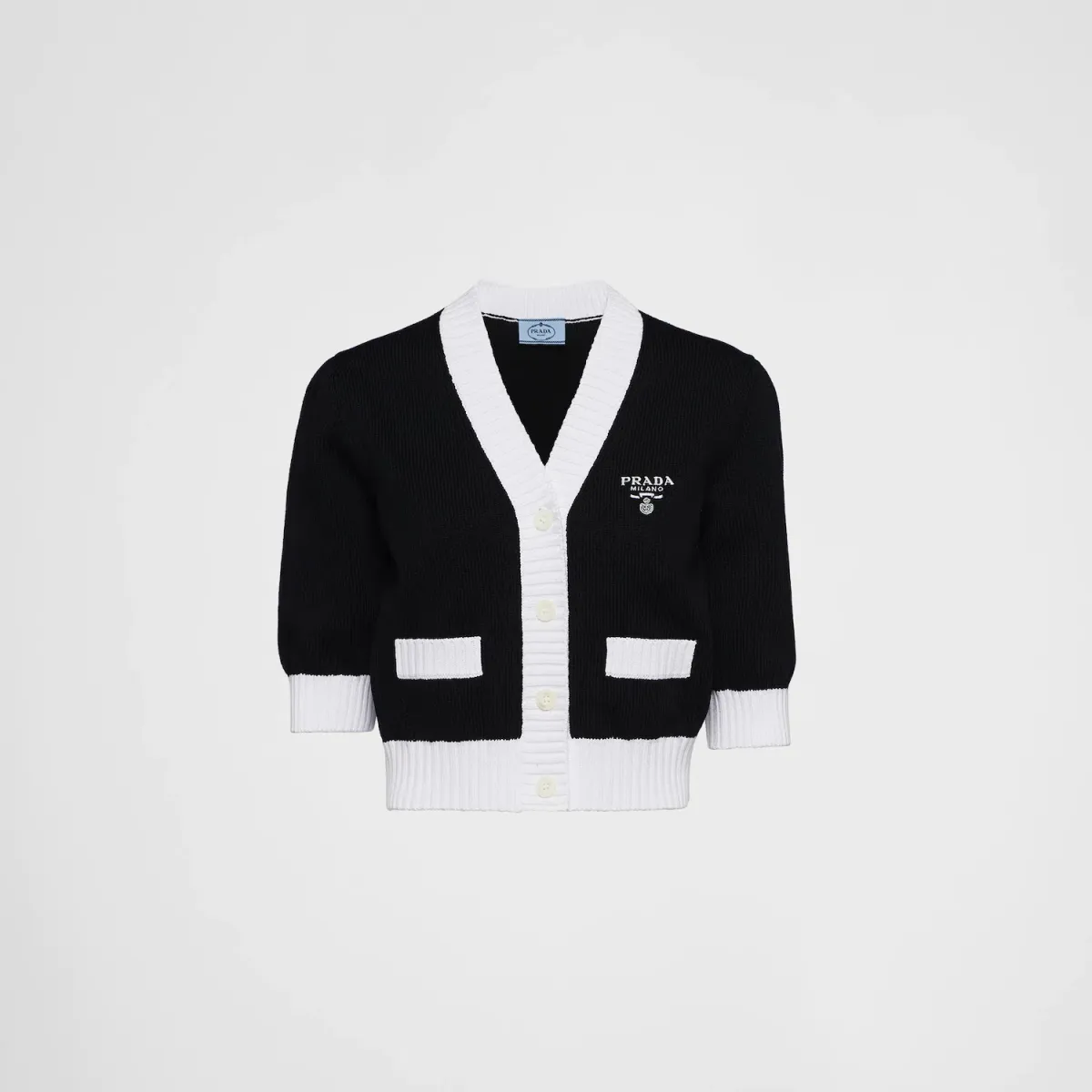 Prada Cropped Cotton Cardigan Black Size AU 6 - Image 3