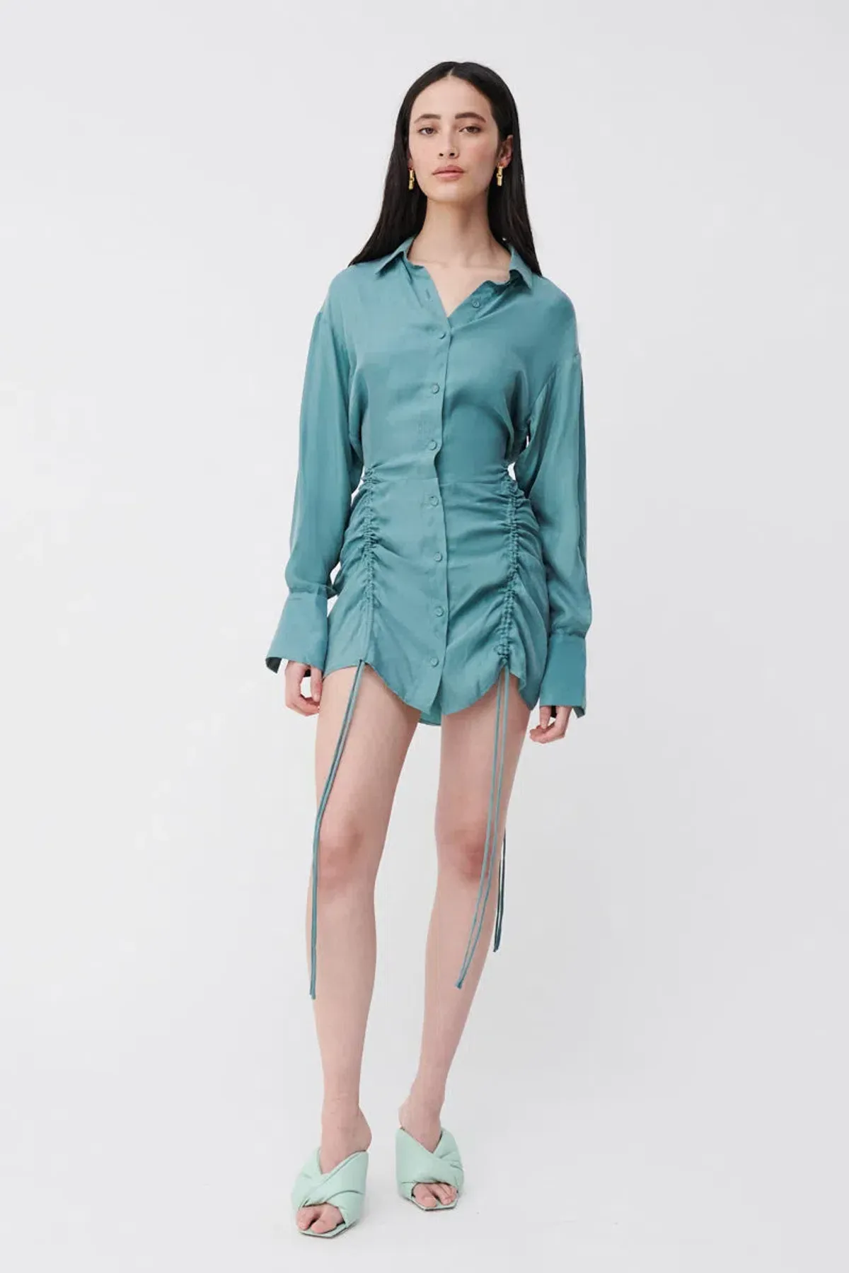 Suboo Seafoam Andy Ruched Mini Shirt Dress Blue Size S / AU 8 - Image 2
