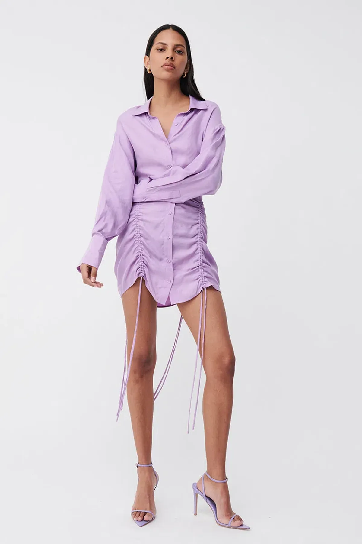 Suboo Lavender Andy Ruched Mini Shirt Dress Purple Size XS / 6 - Image 1