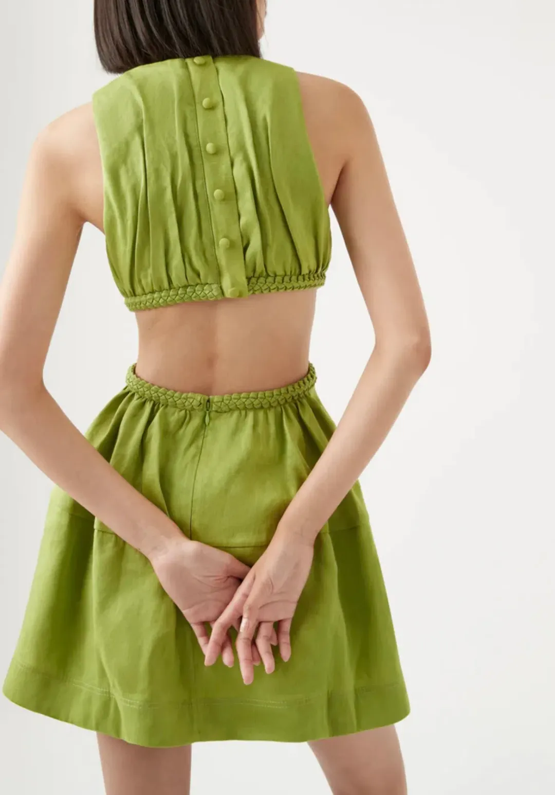 Aje Voyage Braided Cut Out Mini Dress Green Size AU 10 for rent on The Volte - main image