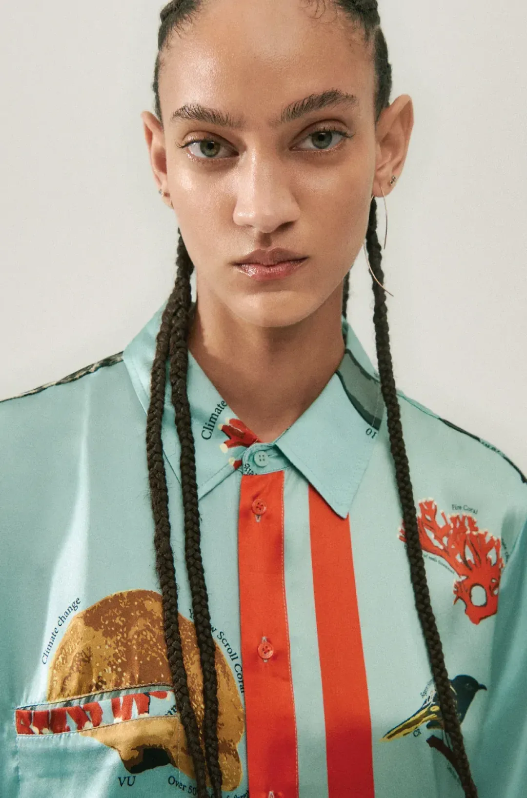 Silk Laundry Short Sleeve Boyfriend Shirt Endangered Species Mist Blue Size AU 6 for rent on The Volte - main image