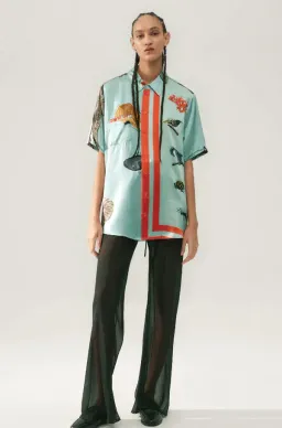 Silk Laundry Short Sleeve Boyfriend Shirt Endangered Species Mist Blue Size AU 6 for rent on The Volte - image 1