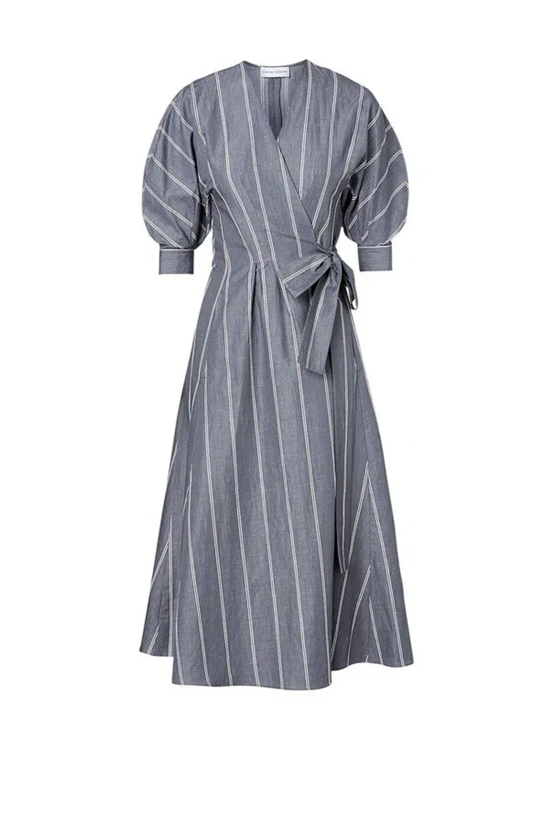 Scanlan Theodore The Stripe Cotton Wrap Dress Grey Size 6 for rent on The Volte - main image