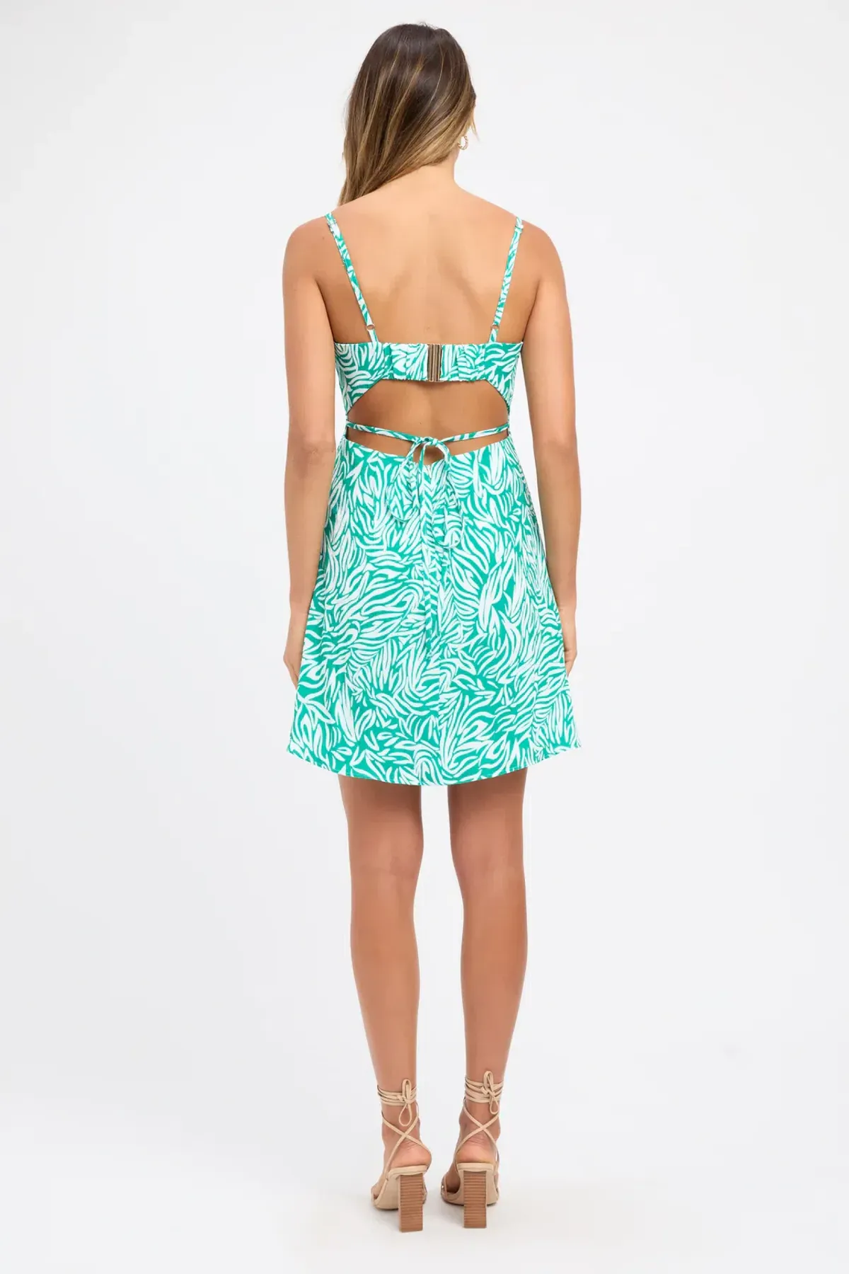 Kookai Zenni Tie Dress Green and White Size 36/AU 8 - Image 3