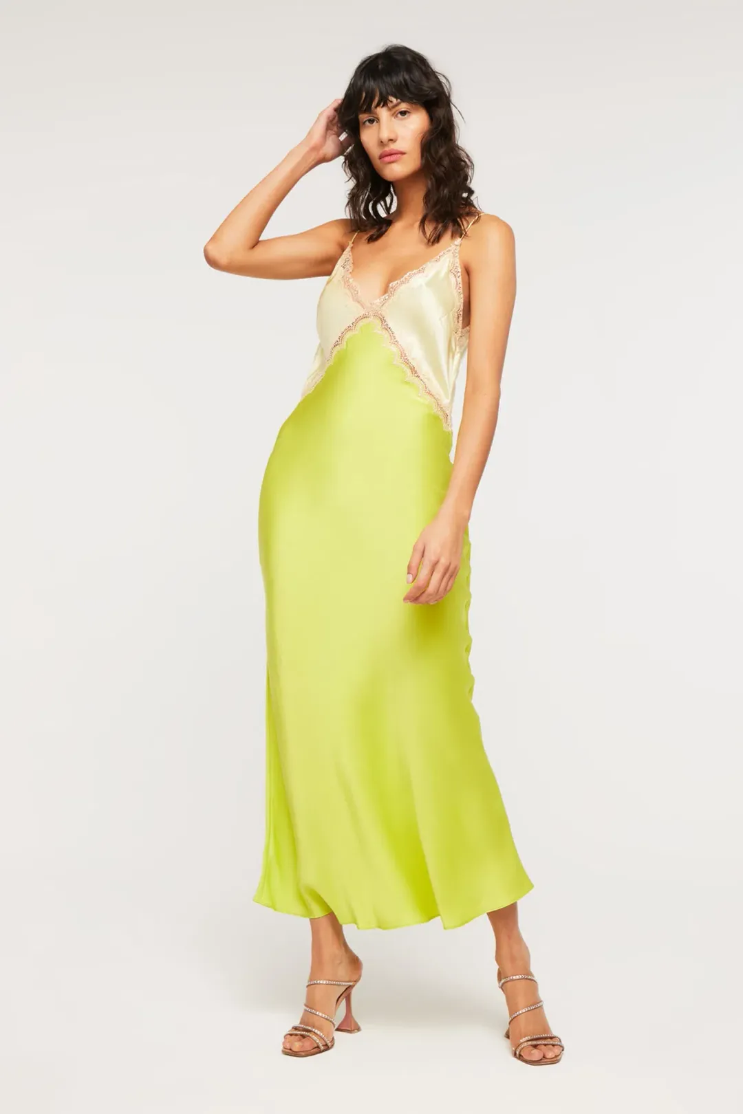 Ginia Sadie Dess Midi Pastel Yellow/Lime Green Size M/AU 10 for rent on The Volte - main image