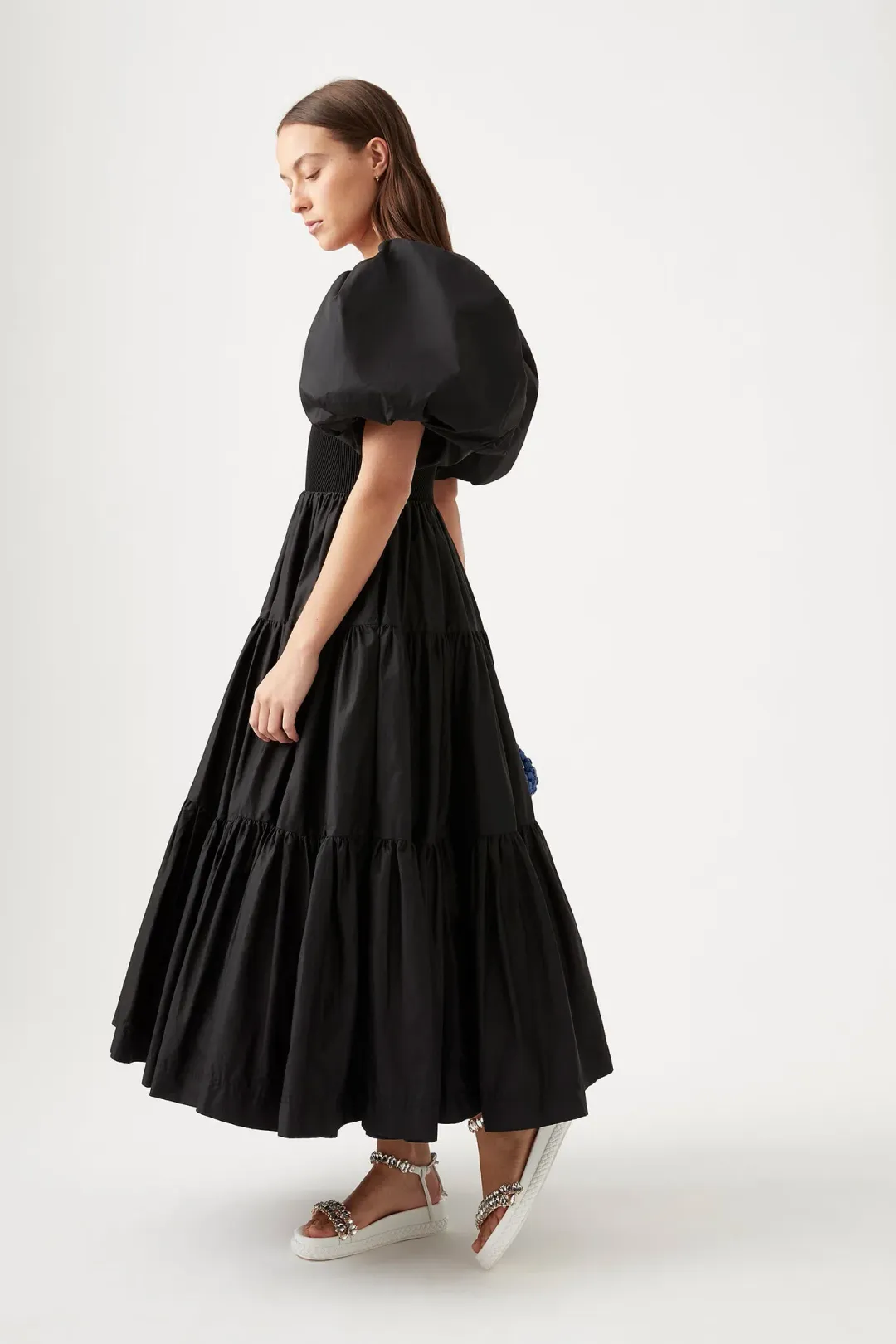 Aje Casa Puff Sleeve Midi Dress Black Size 10 for rent on The Volte - main image