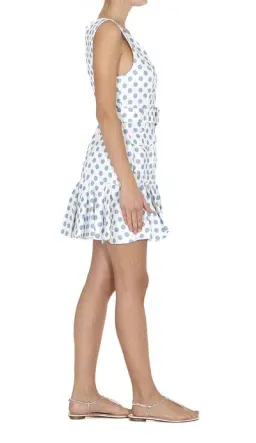 Zimmermann Super Eight Safari Mini Dress in White Linen/Blue Polka Dot Size 0 / AU 8 for rent on The Volte - image 3