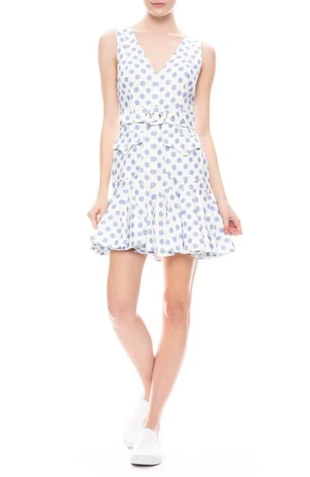 Zimmermann Super Eight Safari Mini Dress in White Linen/Blue Polka Dot Size 0 / AU 8 for rent on The Volte - main image