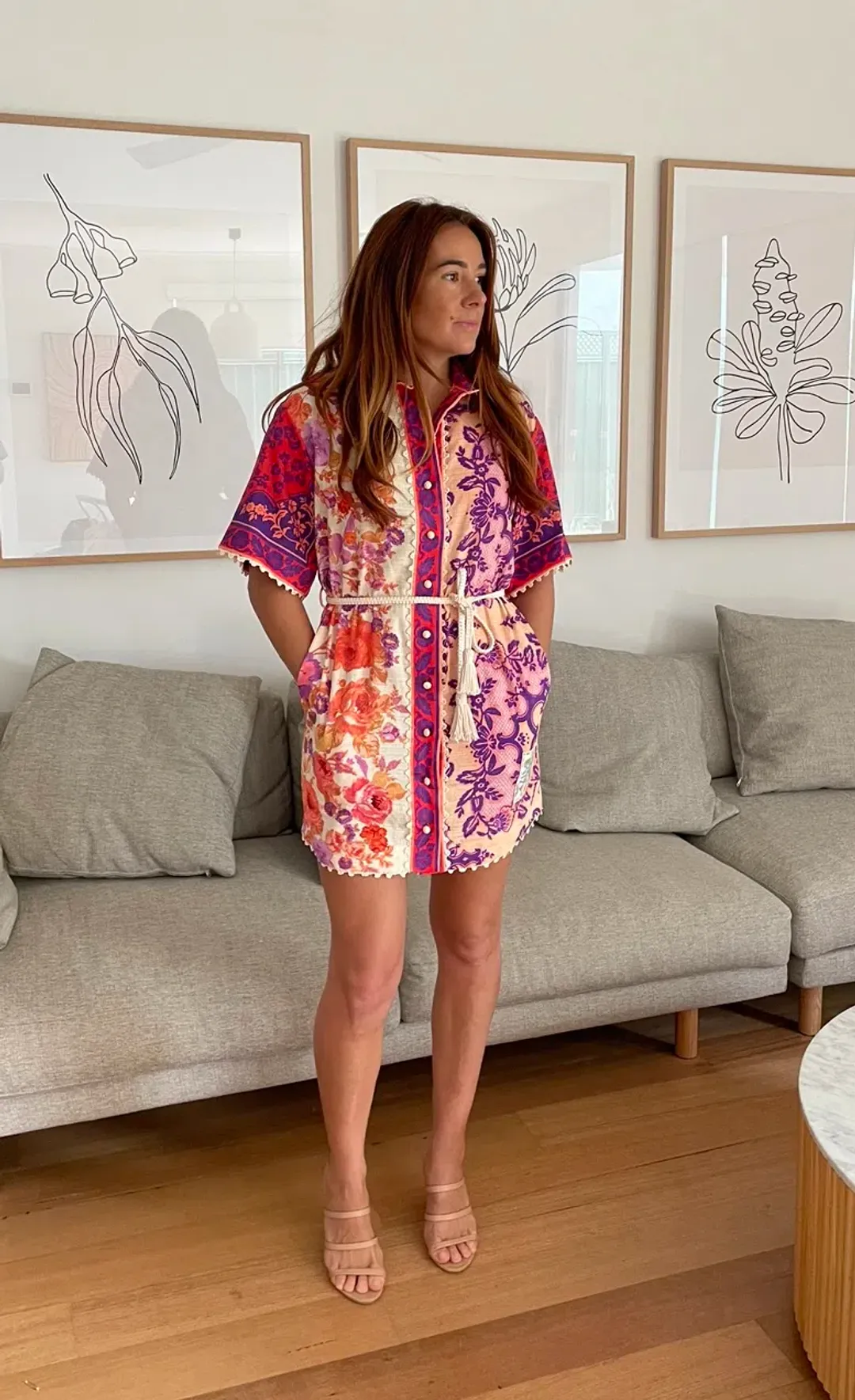 Zimmermann Raie Trimmed Shirt Mini Dress Multi Floral Size 1 / AU 10 for rent on The Volte - main image