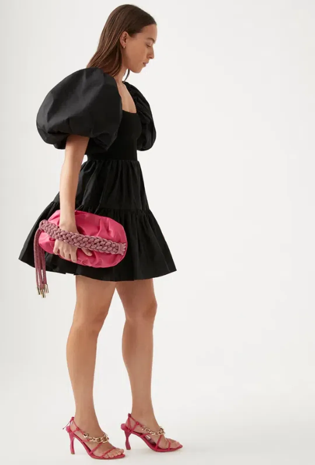 Aje Casa Puff Sleeve Mini Dress Black Size 10 for rent on The Volte - main image