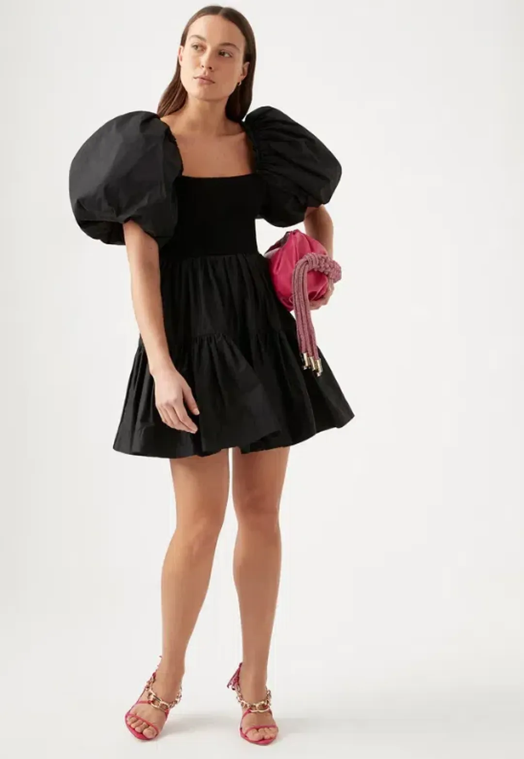 Aje Casa Puff Sleeve Mini Dress Black Size 10 for rent on The Volte - main image