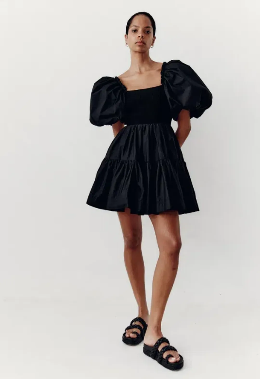 Aje Casa Puff Sleeve Mini Dress Black Size 10 for rent on The Volte - main image